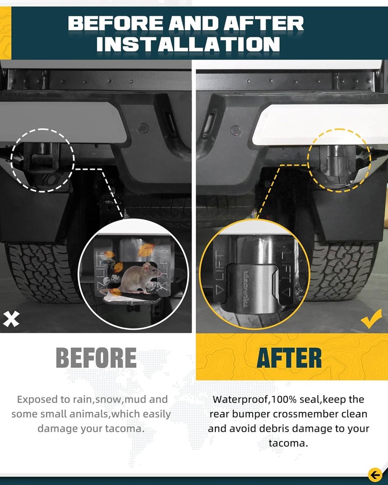 Trumgeta Pair All Black Rear Bumper Crossmember End Caps for 4th Gen Toyota Tacoma Accessories 2024 2025 2026 Waterproof Rubber Stopper Cover Protection - Image 4